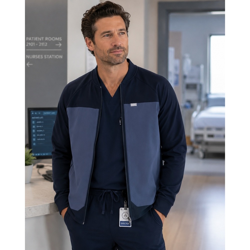 FIGS Cobaki Two-Tone Scrub Jacket Full Zip Technical Collection Black Grey XL